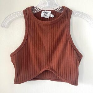 Princess Polly ribbed crop tank in the prettiest rust / burnt terracotta shade